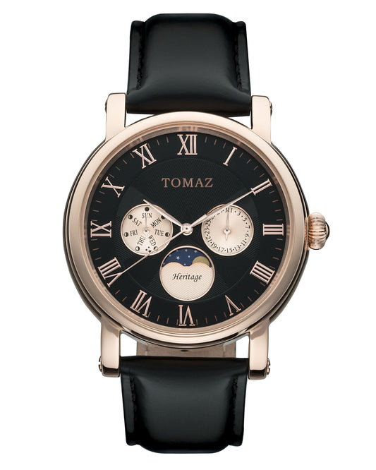 Tomaz Men's Watch TQ007M-D3 (Rose Gold/Black) Black Leather Strap