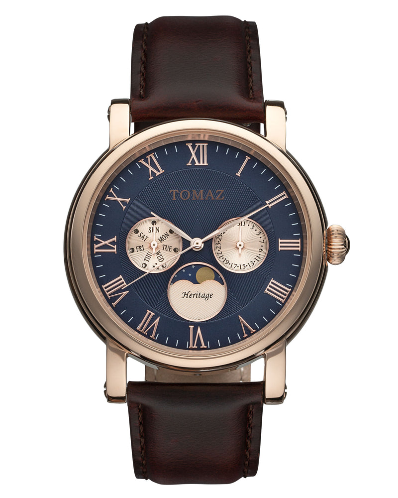 Tomaz Men's Watch TQ007M-D2 (Rose Gold/Navy)  Brown Leather Strap