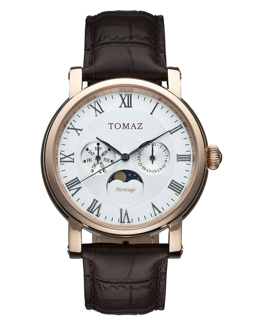 Tomaz Men's Watch TQ007M-D4 (Rose Gold/White) Coffee Leather Strap