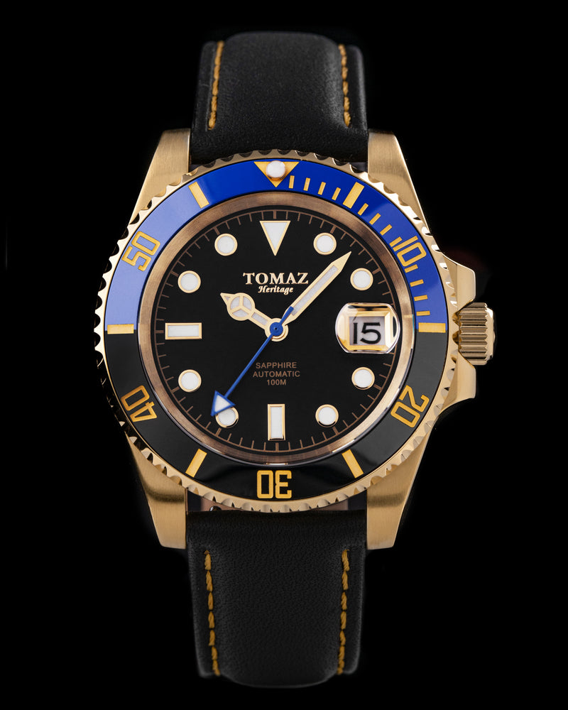 Tomaz Men's Watch GR01L-D4 (Gold/black) Black Leather Strap