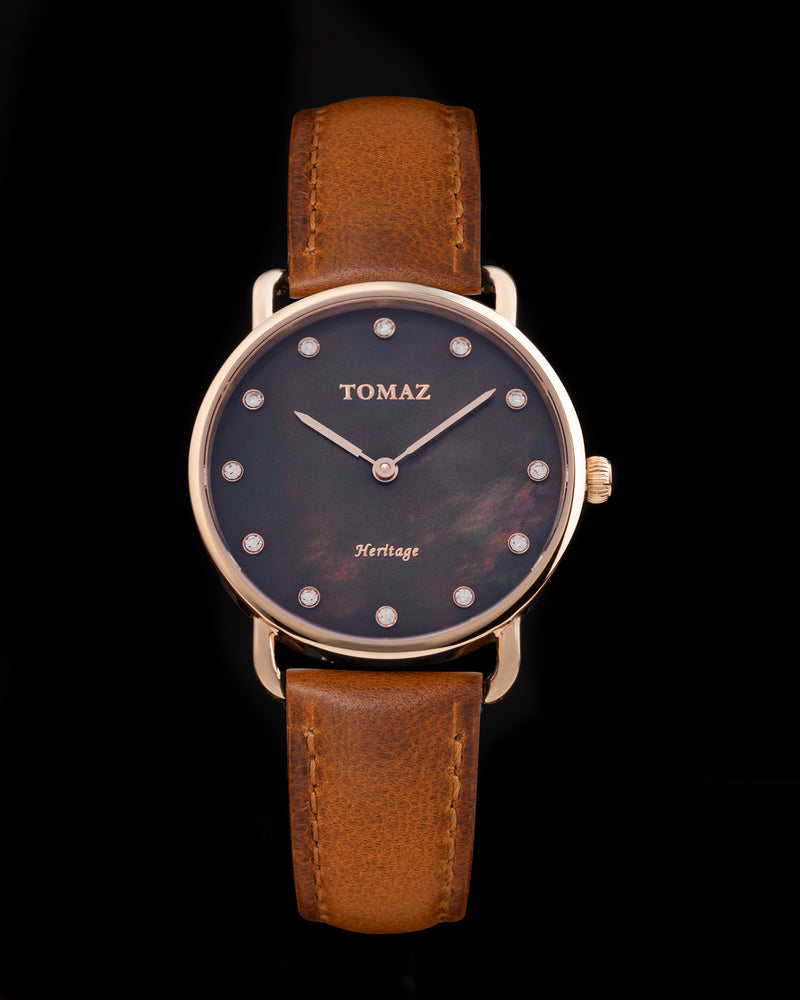 Tomaz Ladies Watch G1L-D11L (Rose Gold/Black) Brown Leather Strap