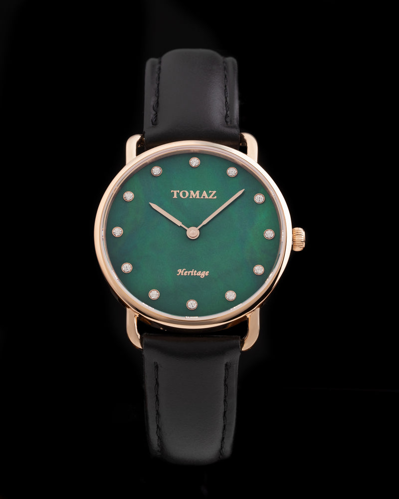 Tomaz Ladies Watch G1L-D16L Marble (Rose Gold/Green) Black Leather Strap