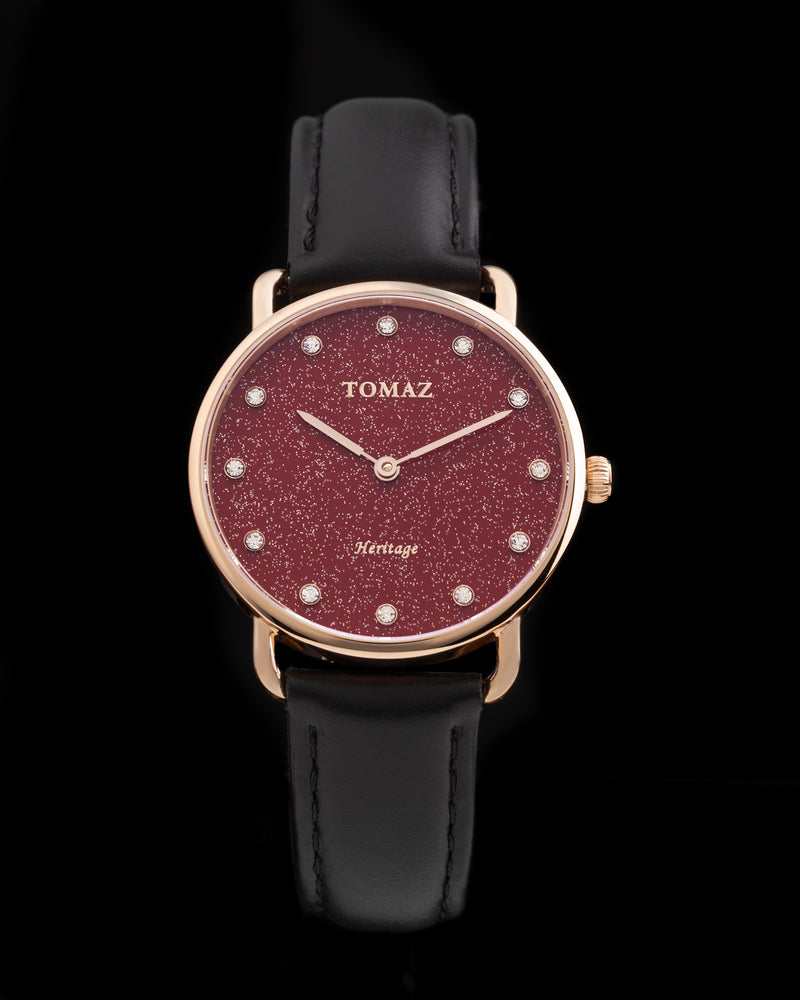 Tomaz Ladies Watch G1L-D3CL Stardust (Rose Gold/Red) Black Leather Strap