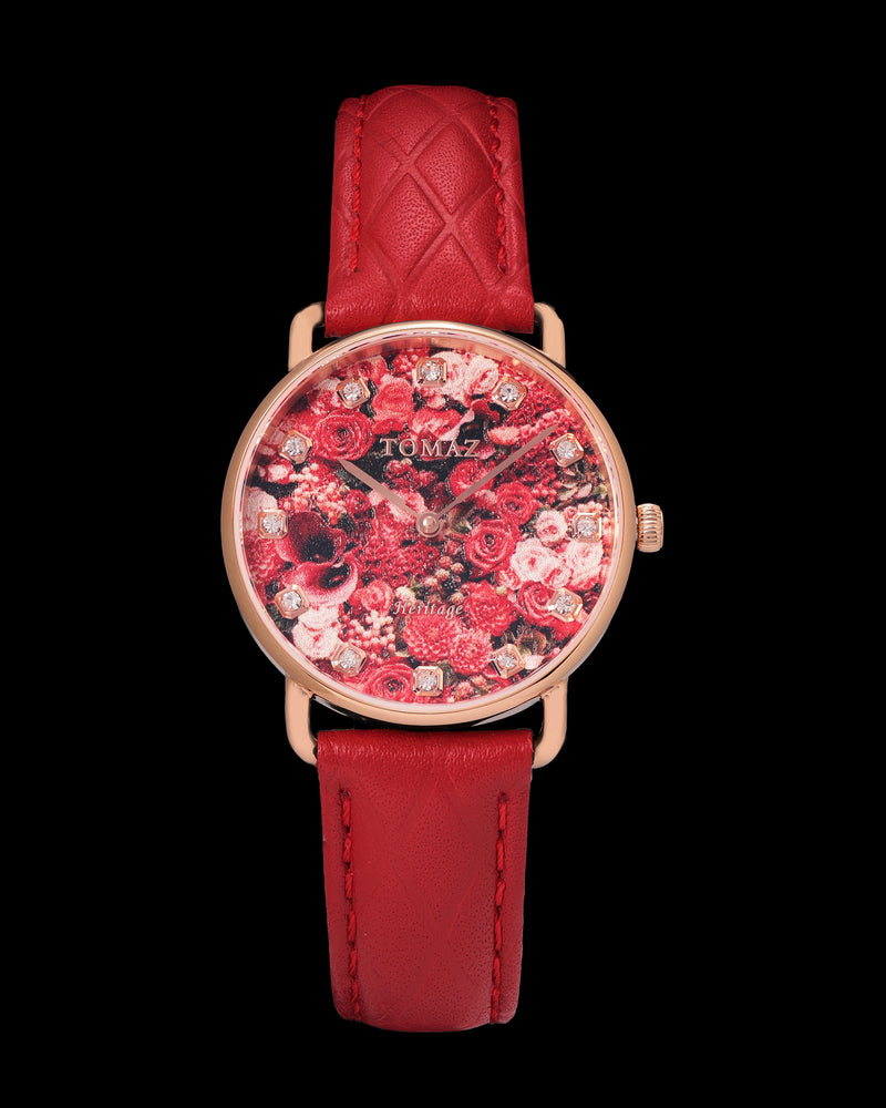 Tomaz Ladies Watch G1LE-D23 Flower (Rosegold) Red Leather Strap