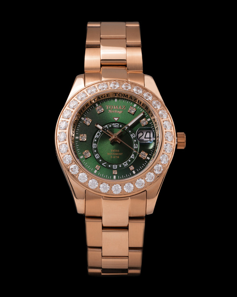 Tomaz Ladies Watch G4L-D2S (Rosegold/Green) with White Double Swarovski (Rosegold Stainless Steel)