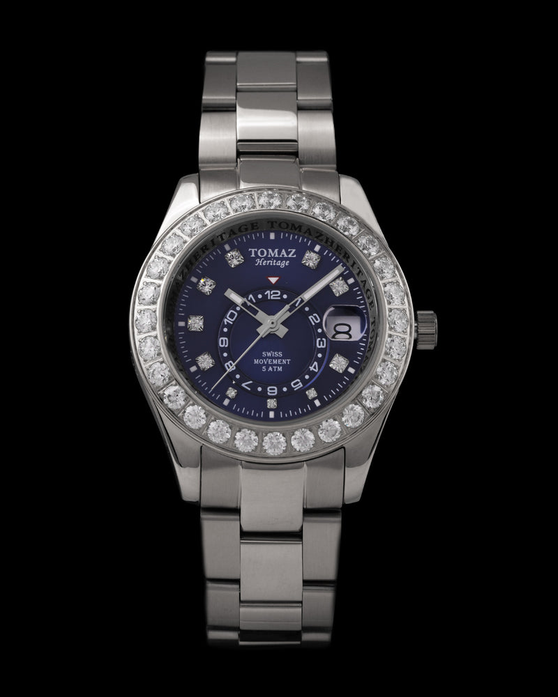 Tomaz Ladies Watch G4L-D3S (Silver/Navy) with White Double Swarovski (Silver Stainless Steel)