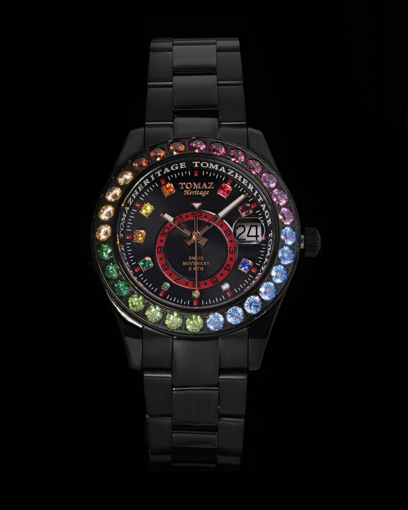 Tomaz Ladies Watch G4L-D9S (Black) with Rainbow Double Swarovski (Black Stainless Steel)