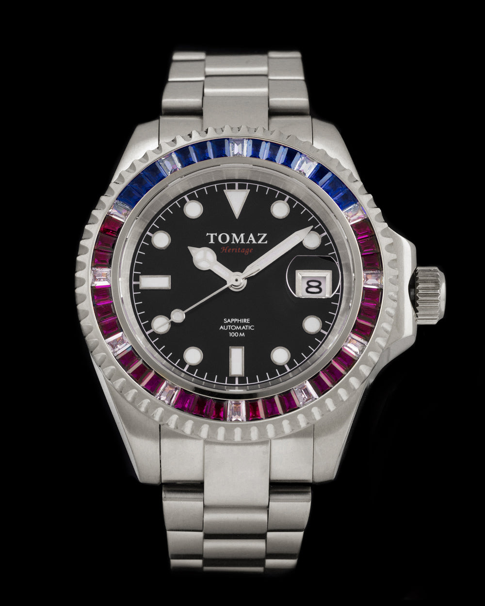 Jam Tangan Lelaki Tomaz GR01BS-D2 (Perak) dengan Swarovski Biru Putih Ungu (Keluli Tahan Karat Perak)