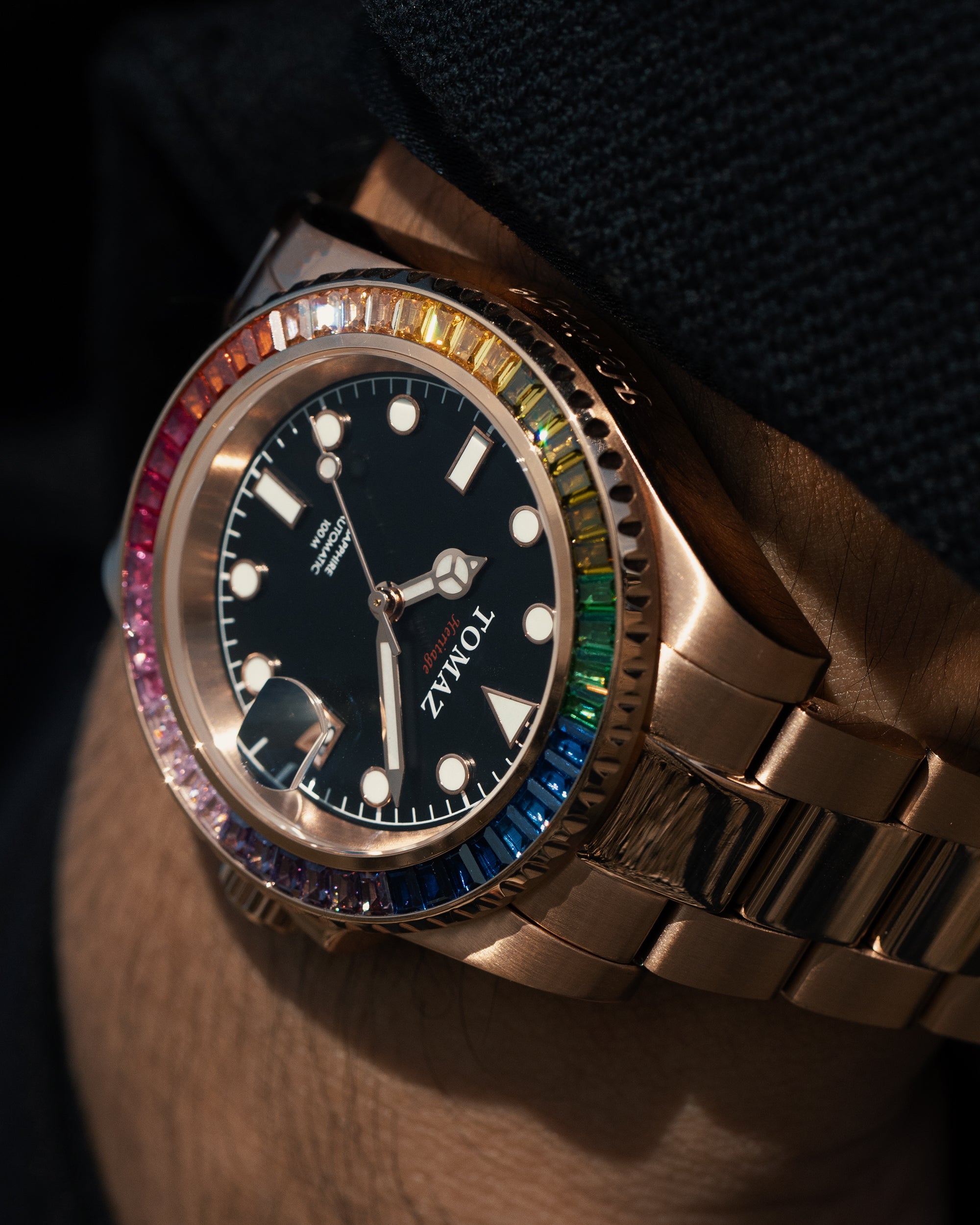 Jam Tangan Lelaki Tomaz GR01BS-D13 (Rosegold) dengan Rainbow Swarovski (Keluli Tahan Karat Rosegold)