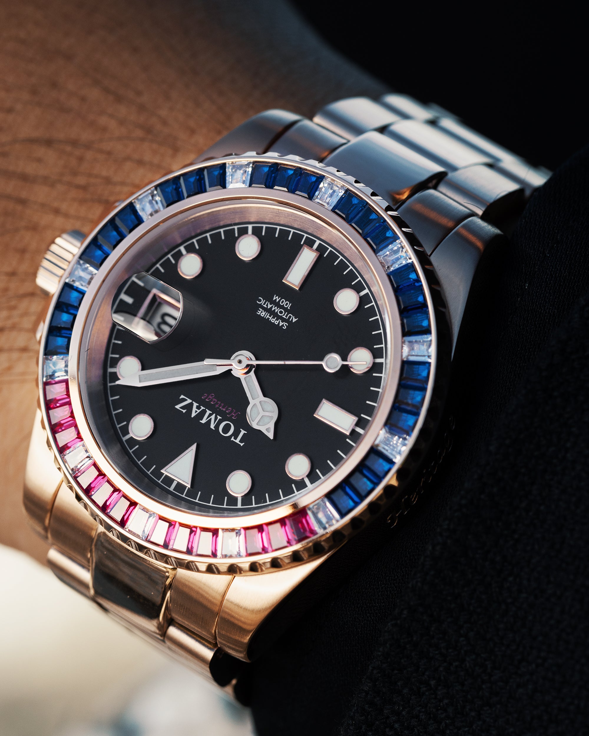 Jam Tangan Lelaki Tomaz GR01BS-D15 (Rosegold) dengan Swarovski Putih Ungu Tentera Laut (Keluli Tahan Karat Rosegold)