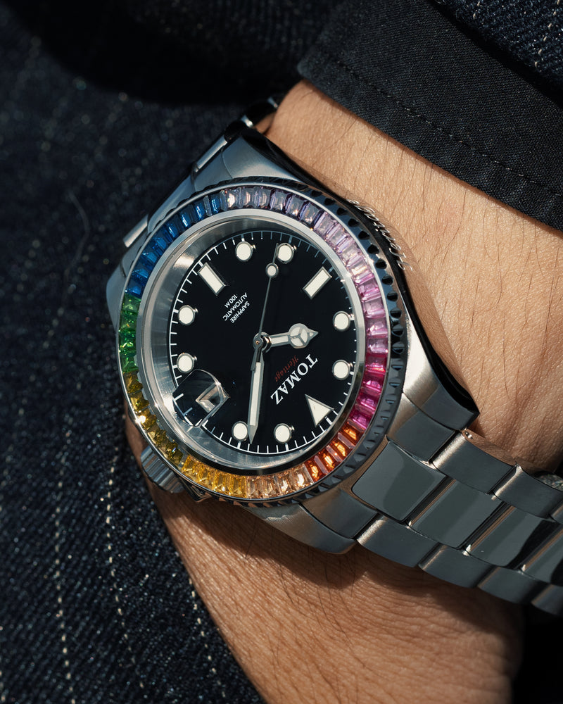 Tomaz Men's Watch GR01BS-D4 (Silver) with Rainbow Swarovski (Silver  Stainless Steel)