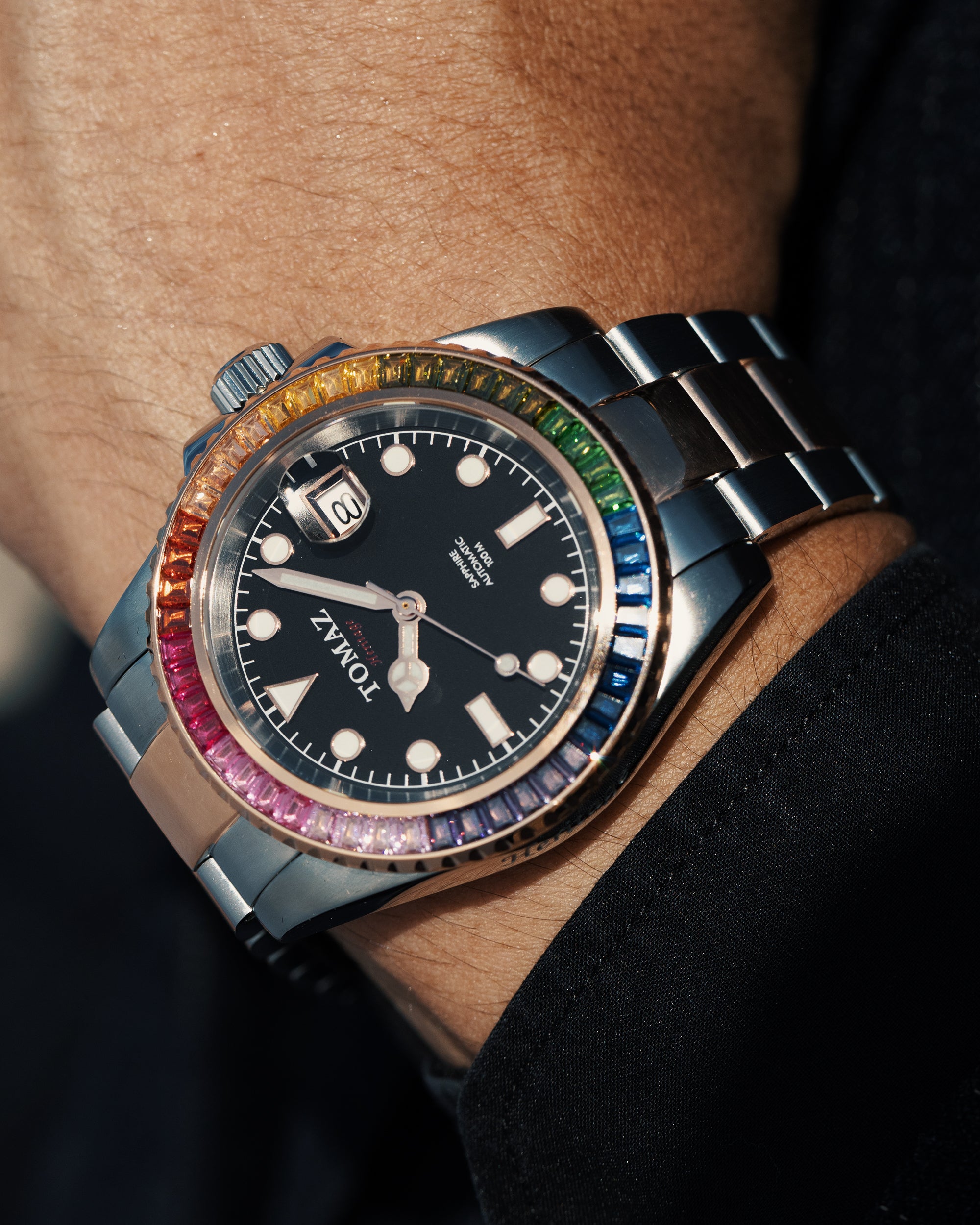 Tomaz Men's Watch GR01BS-D5 (Silver/Rosegold) with Rainbow Swarovski (Silver Rosegold Stainless Steel)