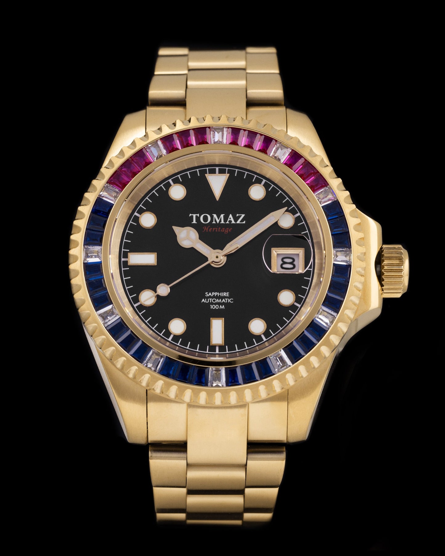 Tomaz Men's Watch GR01BS-D6 (Gold) with Blue Purple White Swarovski (Gold Stainless Steel)