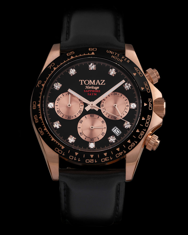 Tomaz Men's Watch GR02-D9 (Rosegold/Black) Black Bamboo Leather Strap