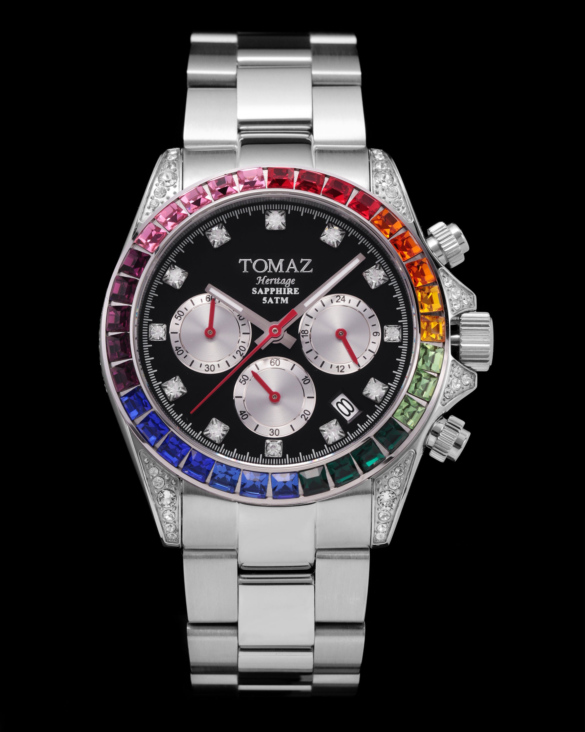 Tomaz Men's Watch GR02M-D3 (Silver/Black) with Rainbow Swarovski (Silver Stainless Steel)