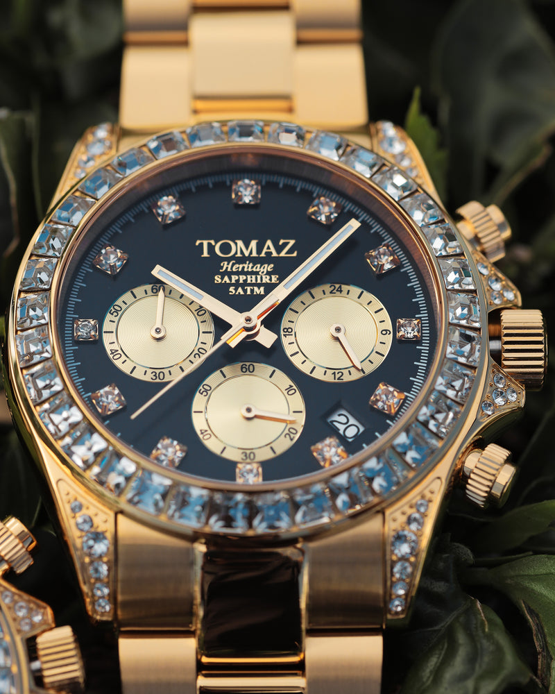 Tomaz Men's Watch GR02M-D2 (Gold/Black) with White Swarovski (Gold Stainless Steel)