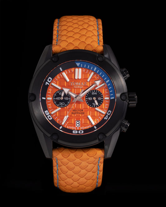 Hector GR04B-D1 (Black/Orange) Orange Salmon Leather Strap
