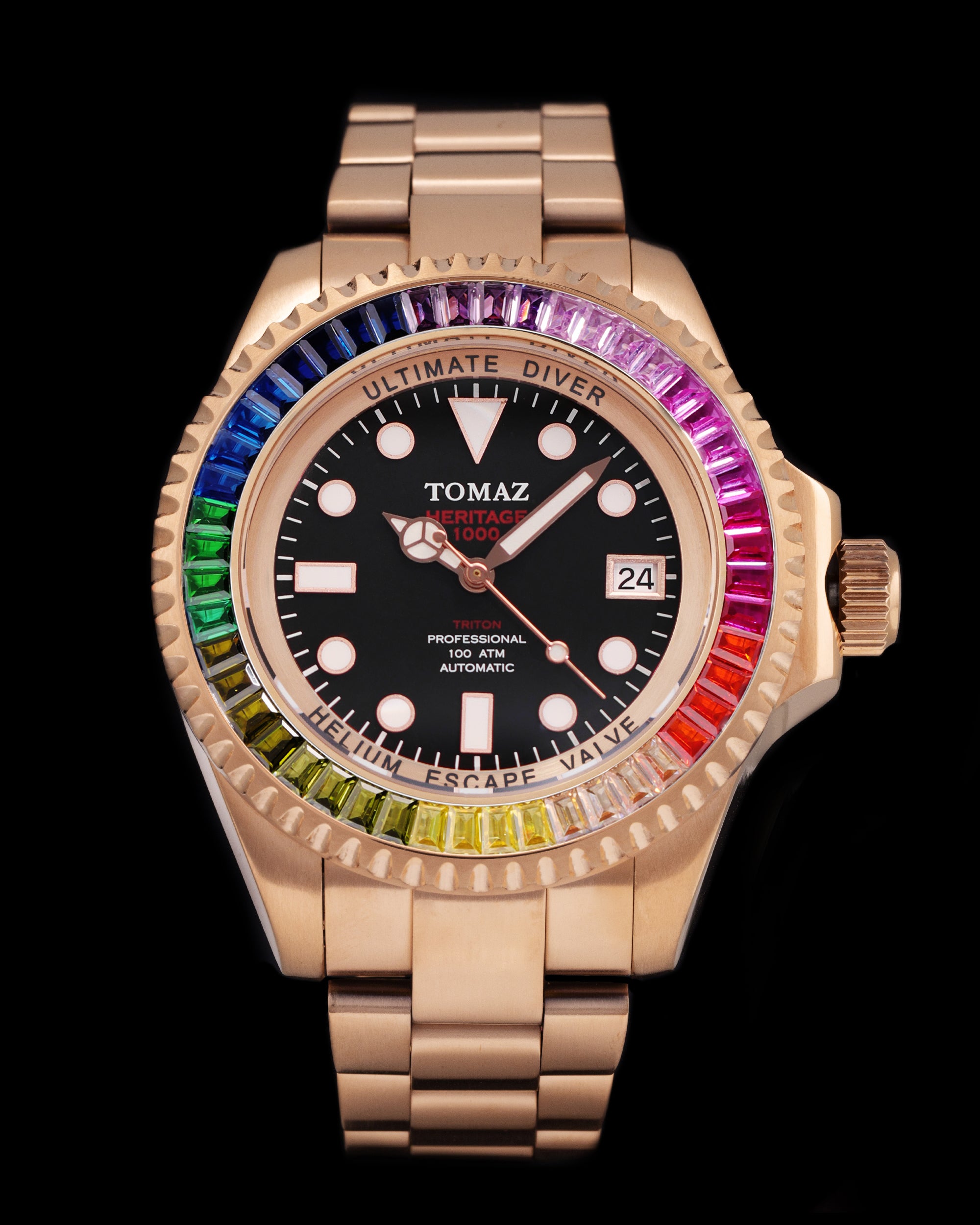 Ultimate Diver GR06-D13 (Rosegold/Hitam) dengan Rainbow Swarovski (Rosegold Stainless Steel)