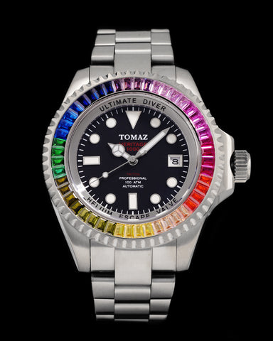 Ultimate Diver GR06-D4 (Silver/Black) with Rainbow Swarovski (Silver Stainless Steel)