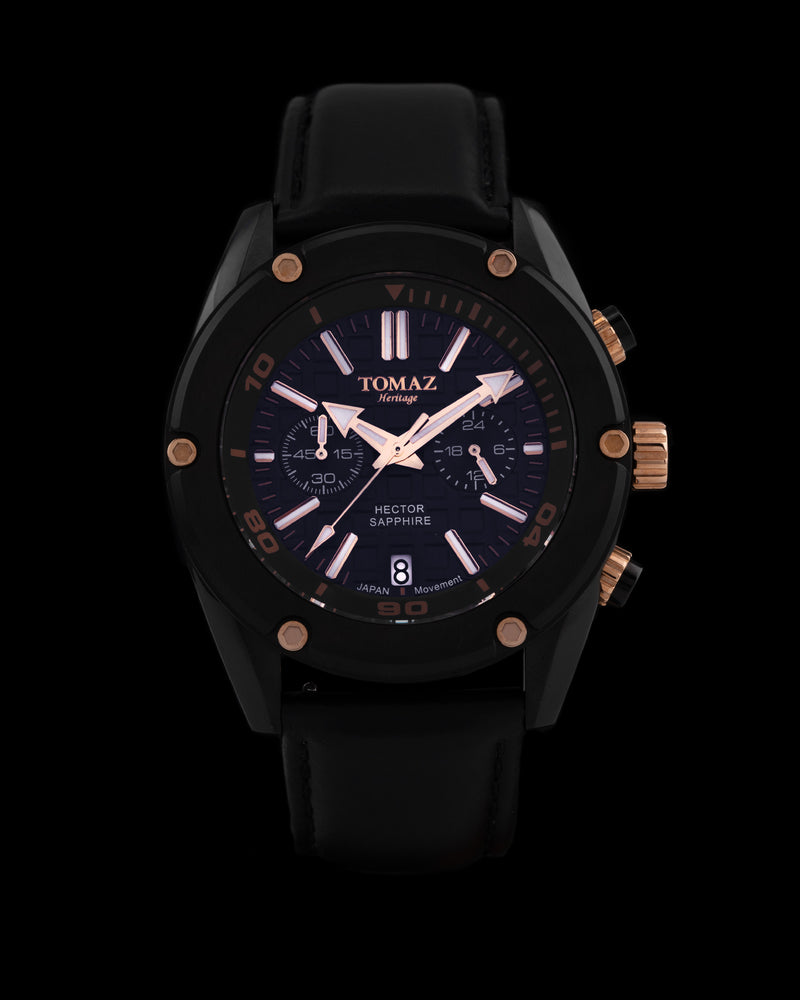 Hector GR04B-D6 (Black/Navy) Black Leather Strap