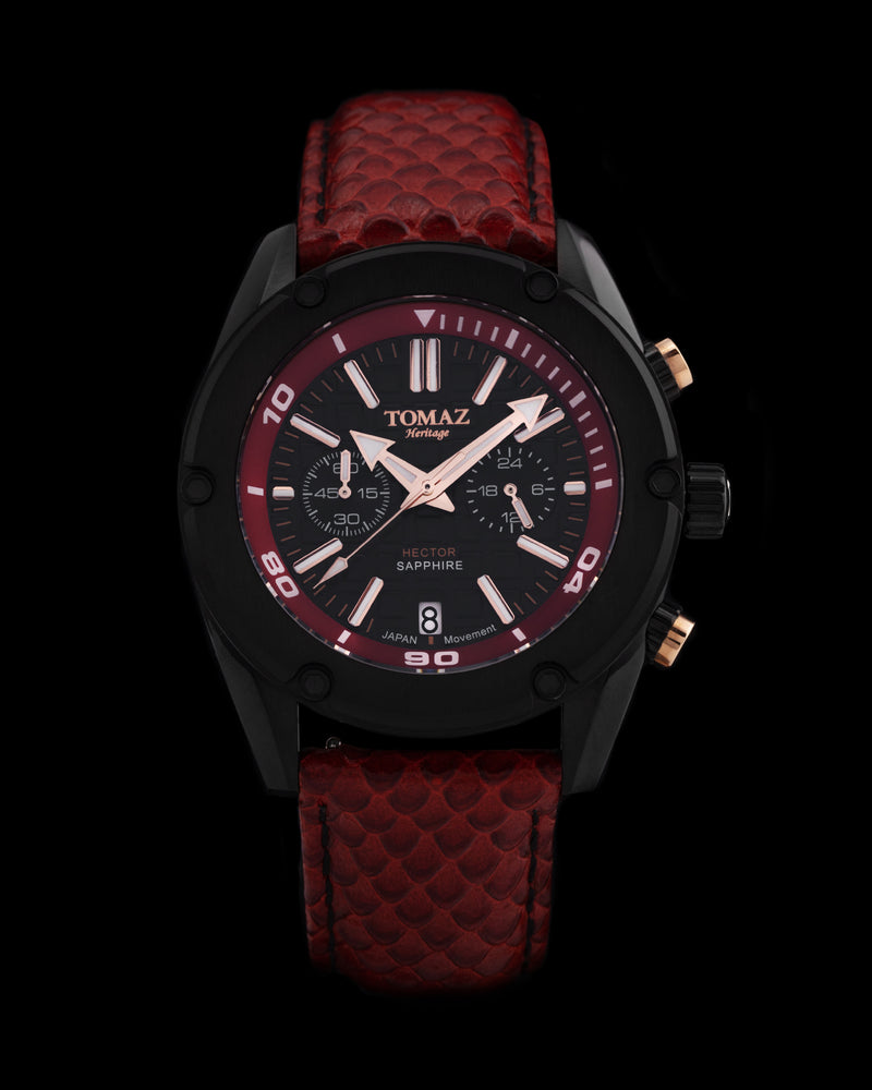 Hector GR04B-D7 (Black/Red) Red Salmon Leather Strap