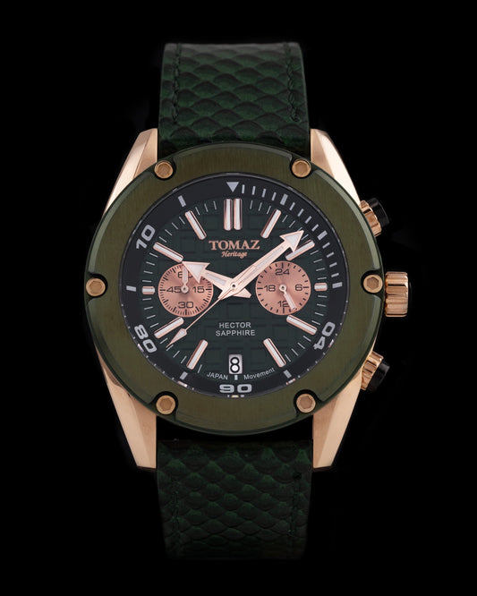 Hector GR04B-D13 (Rosegold/Green) Green Salmon Leather Strap