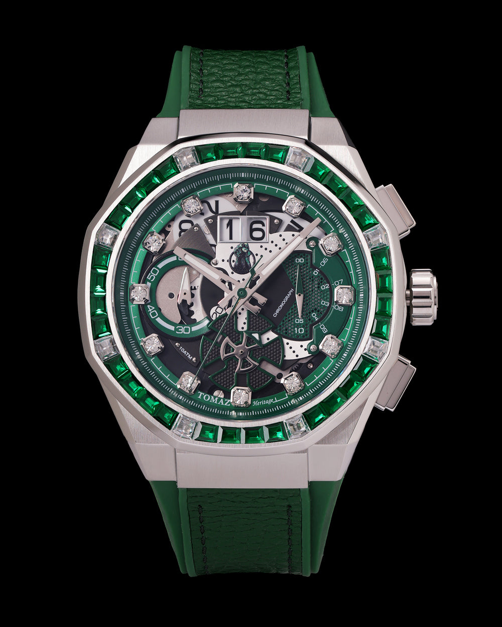 Marvel Hulk TQ023F-D3 (Silver/Green) with Green Crystal (Green Leather with Silicone Strap)