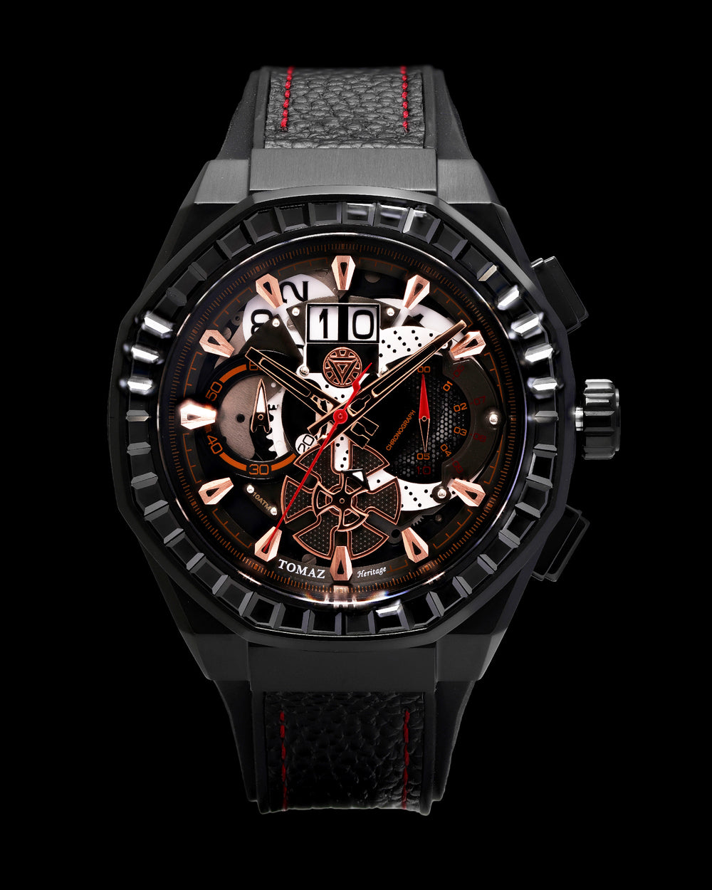 Marvel Iron Man TQ023C-D2 (Black) with Black Crystal (Black Leather with Silicone Strap)