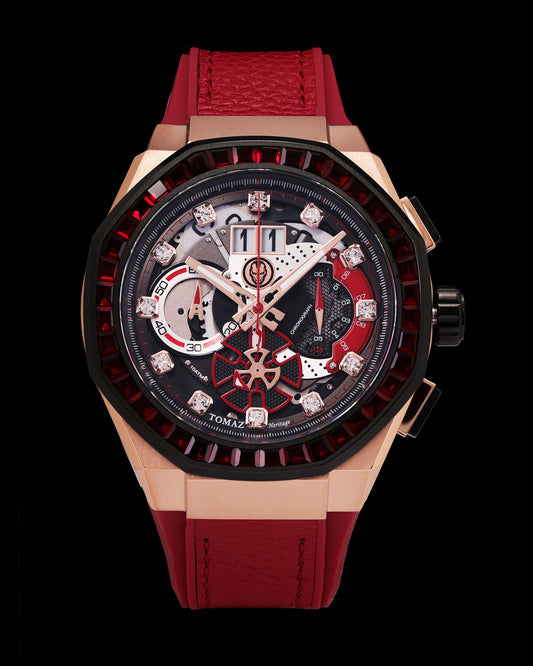 Marvel Iron Man TQ023C-D3 (Rosegold/Black) with Red Crystal (Red Leather with Silicone Strap)