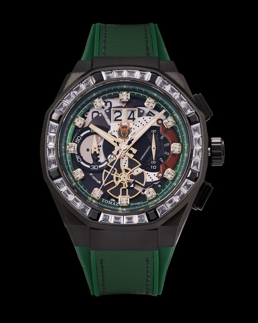 Marvel Loki TQ023E-D1 (Black/Green) with White Black Crystal (Green Leather with Silicone Strap)