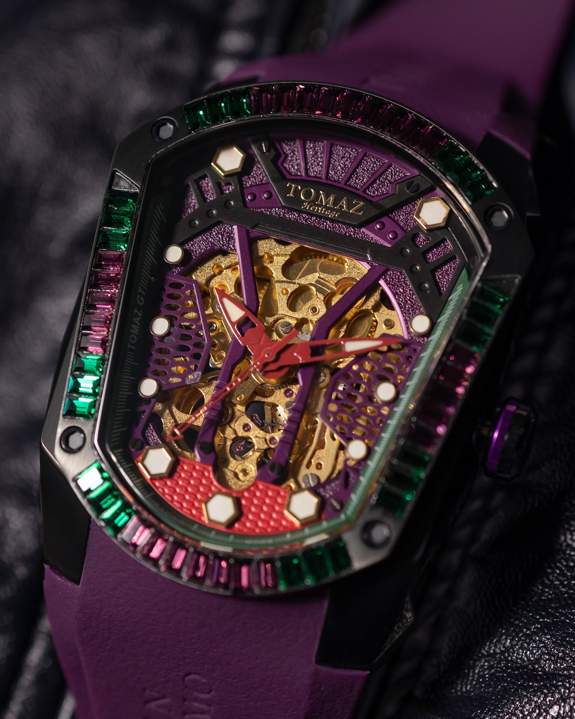 GT Skeleton TW028-D18 (Purple) with Purple Green Swarovski (Purple Rubber Strap)