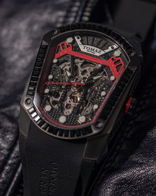 GT Skeleton TW028-D1 (Black/Red) with Black Swarovski (Black Rubber Strap)