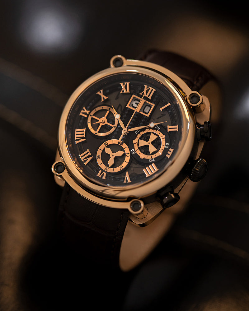 
                  
                    Load image into Gallery viewer, Xavier TW026-D2 (Rosegold/Black) Black Bamboo Leather Strap
                  
                