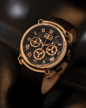
                  
                    Load image into Gallery viewer, Xavier TW026-D2 (Rosegold/Black) Black Bamboo Leather Strap
                  
                