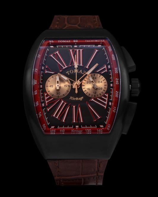 Tomaz Men's Watch TQ012-D6 (Black/Red) Red Bamboo Leather Strap