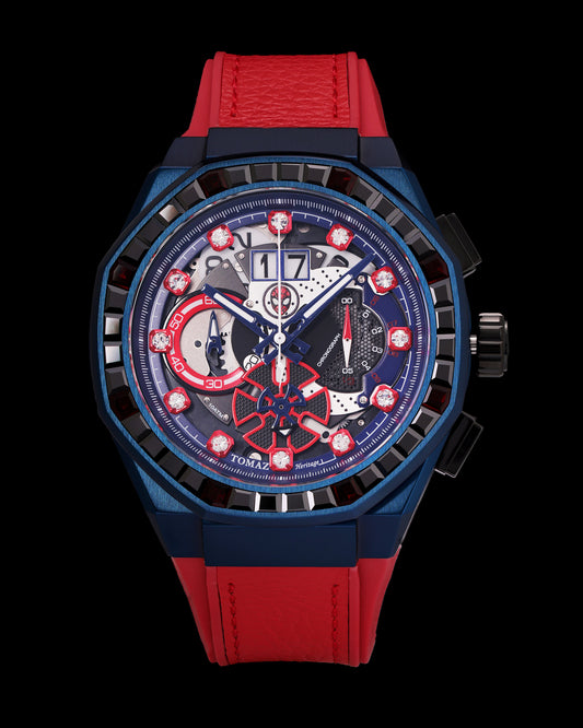 Marvel Spider-Man TQ023L-D1 (Blue) with Black Crystal (Red Leather with Silicone Strap)