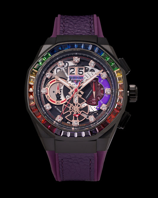 Marvel Thanos TQ023I-D2 (Black) with Rainbow Crystal (Purple Leather with Silicone Strap)