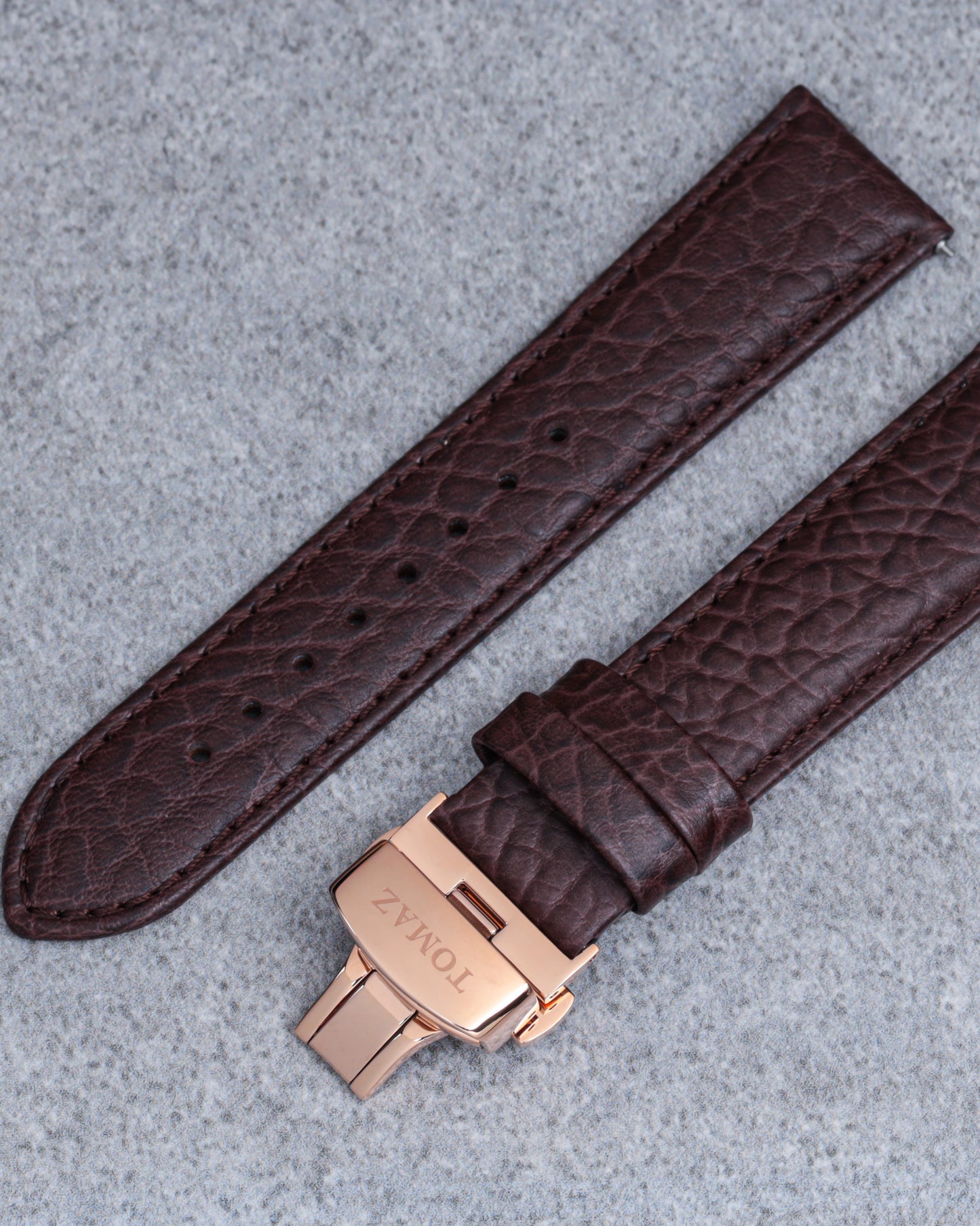 Tomaz TS2-3A Leather Lychee 22mm Strap Butterfly Clip (Coffee)