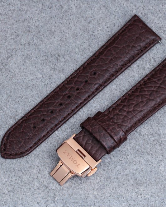 Tomaz TS2-3A Men's Leather Lychee 22mm Watch Strap with Butterfly Clip (Coffee)