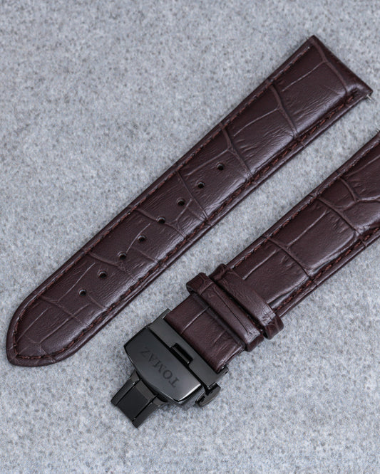 Tomaz TS2-1 Leather Bamboo 22mm Watch Strap (Coffee)