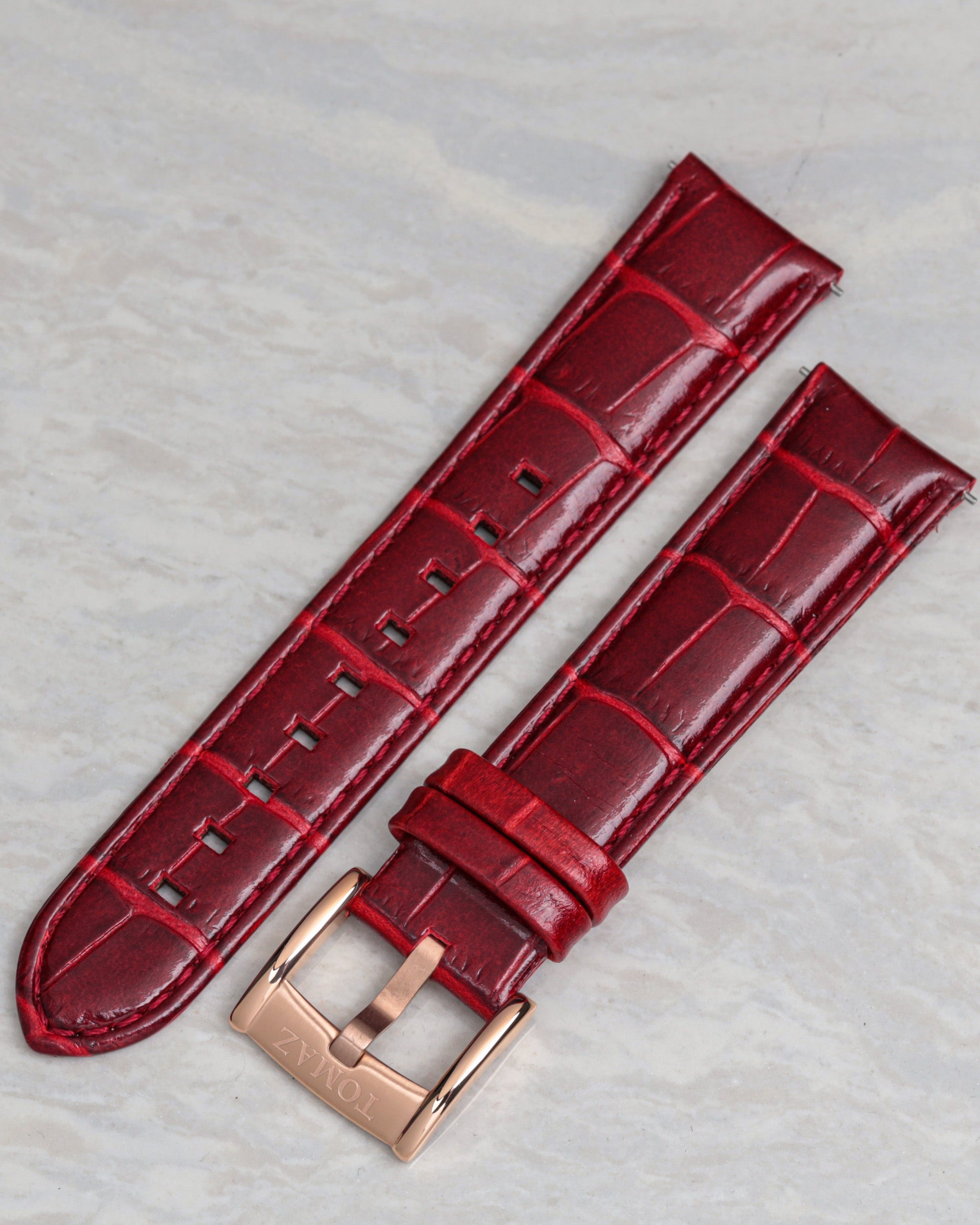 Tomaz TS1-1A Leather Bamboo 20mm Watch Strap (Red)