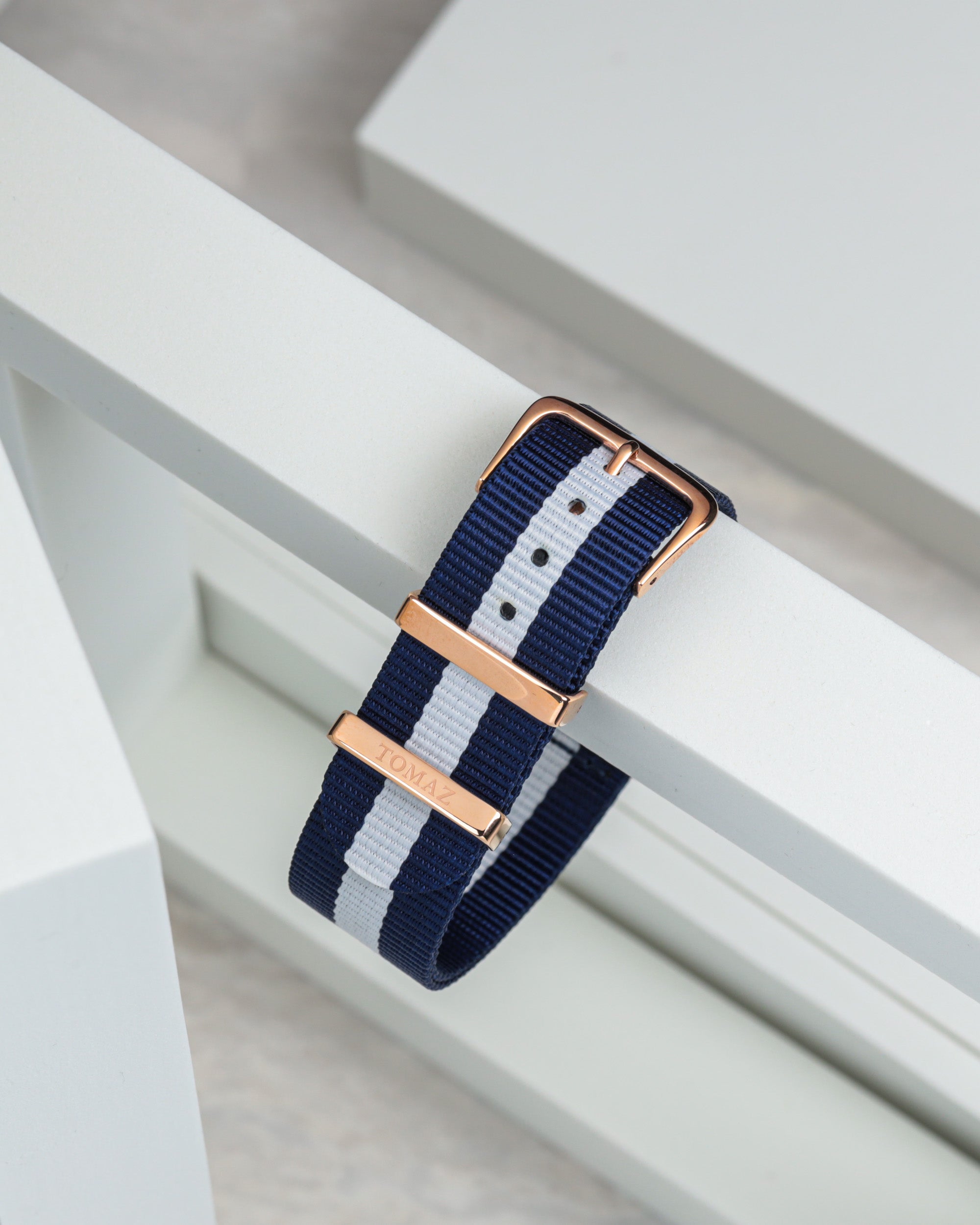 Tomaz TS4-3B Nylon 3 Stripe 20mm Watch Strap (Navy/White)