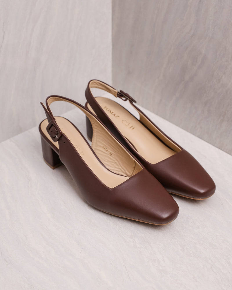 Tomaz YX10 Ladies Slingback Block Heels (Coffee)