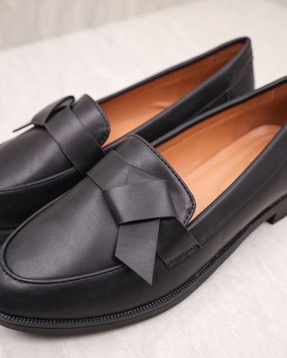 Tomaz NN112 Ladies Ribbon Fold Loafers (Black)