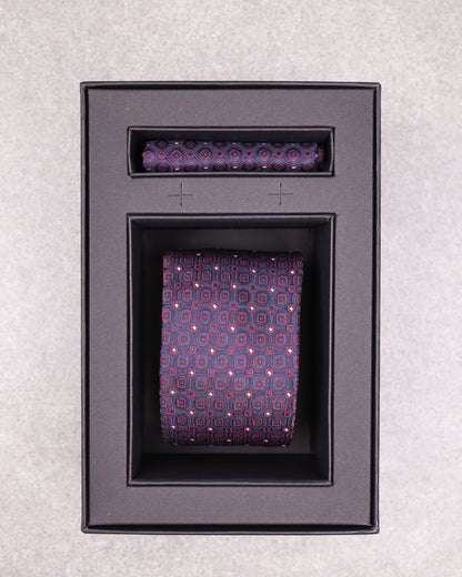 Tomaz TA03B-19 Tie + Pocket Handkerchief Square Boxes Spot (Navy/Red/White) Set