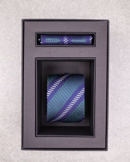 Tomaz TA03B-12 Tie + Pocket Handkerchief Square (Navy/Green/White) Set