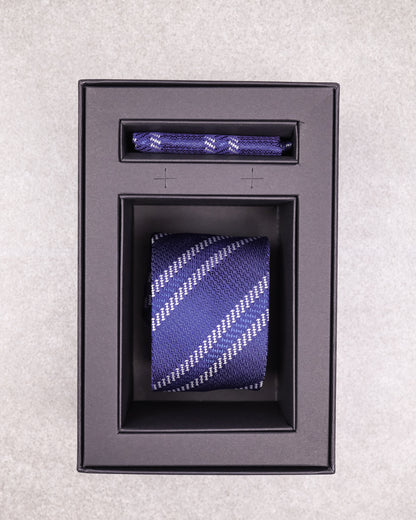 Tomaz TA03B-15 Tie + Pocket Handkerchief Square (Navy/Blue/White) Set