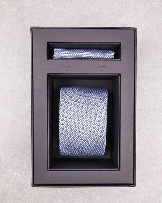 Tomaz TA03B-06 Tie + Pocket Handkerchief Square (Silver/White) Set