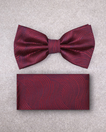 Tomaz TA04B-04 Bowtie + Pocket Handkerchief Wavy Square (Red/Navy) Set