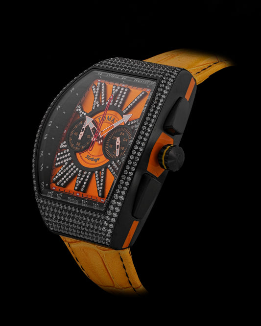 Tomaz Men's Watch TQ012A-D10 (Black/Yellow) with Swarovski ( Yellow Bamboo Leather Strap)